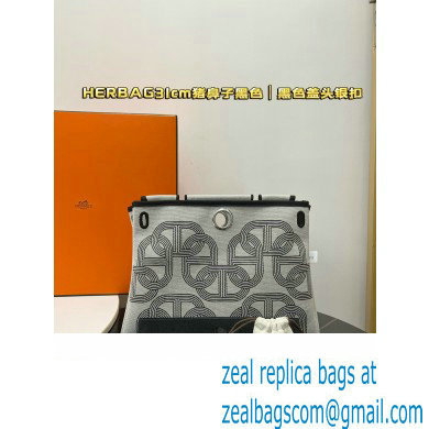 Hermes Herbag Zip 31 bag Black with Silver Hardware in H Plume canvas with Circuit 24 motif (Full Handmade)